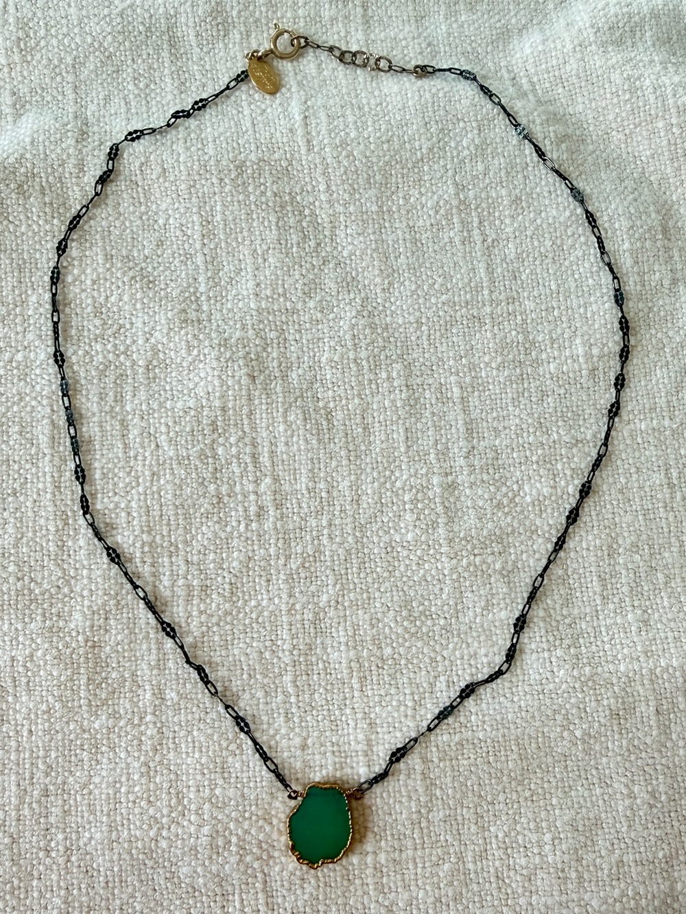 Green gold Stone Pendant Necklace with dainty Brass Chain by Athena Designs